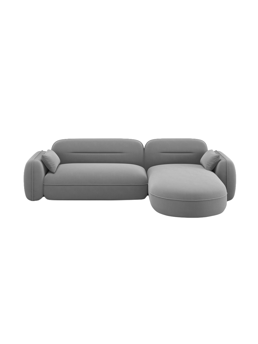 
4-Sitzer Design Ecksofa „Sydney“ - Samt Hellgrau / Eckteil rechts