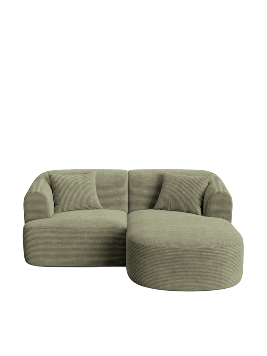 
3-Seater Designer Corner Sofa "Campi" - Cord Moss Green / Right-hand corner section