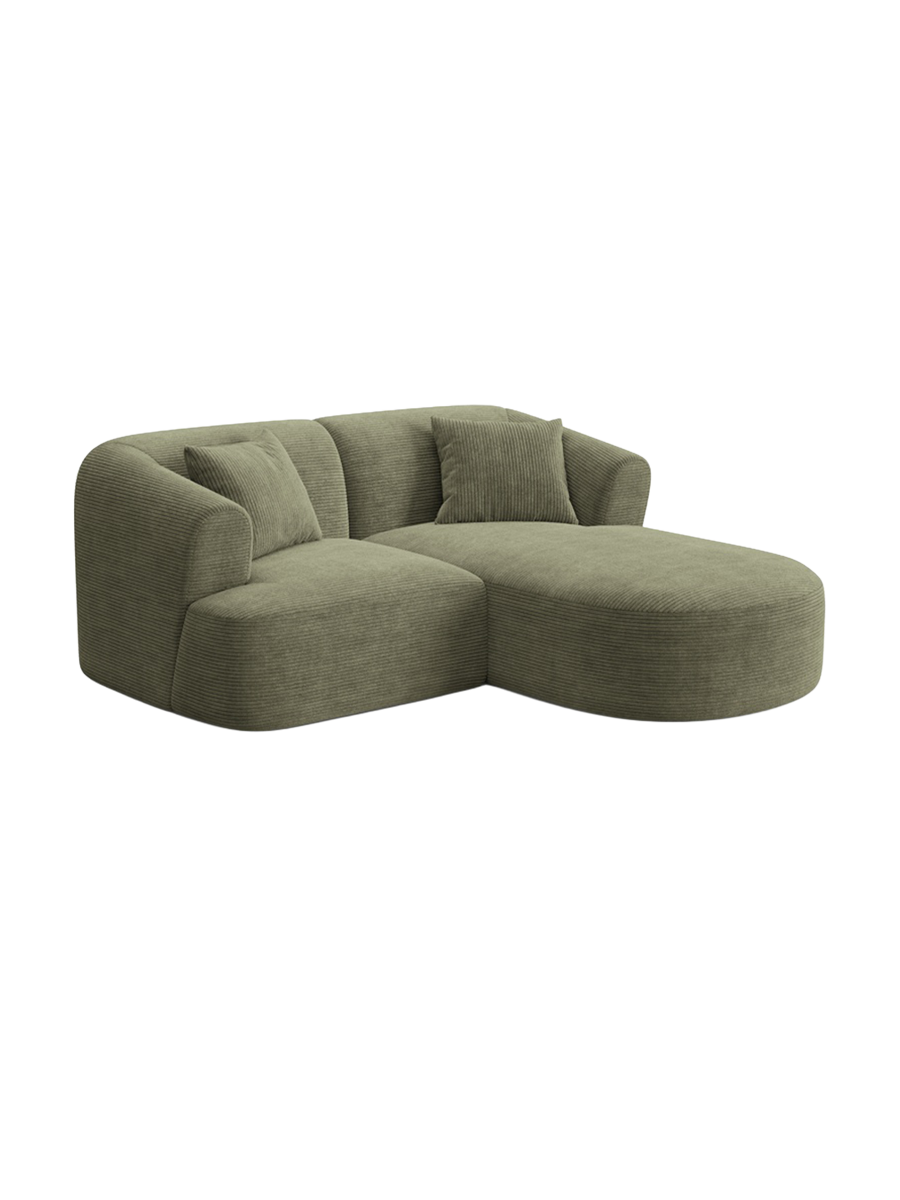 
3-Seater Designer Corner Sofa "Campi" - Cord Moss Green / Right-hand corner section