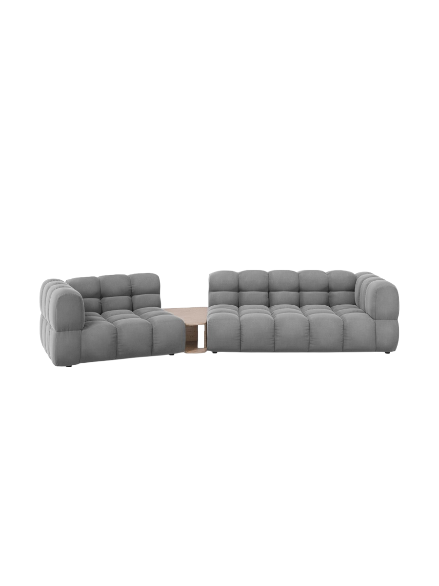 
3-Seater Designer Sofa "Sky" with Side Table - Velvet Light Grey / Rounded side right