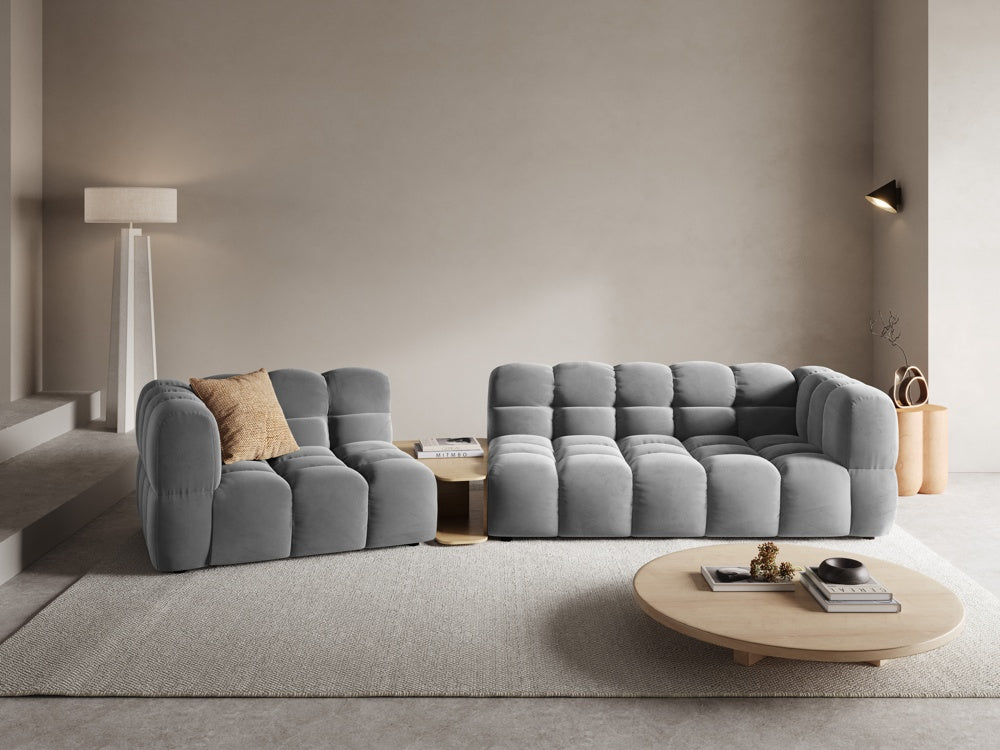 
3-Seater Designer Sofa "Sky" with Side Table - Velvet Light Grey / Rounded side right