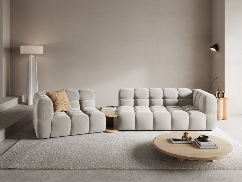 
3-Seater Designer Sofa "Sky" with Side Table - Light Beige Velvet / Rounded side right
