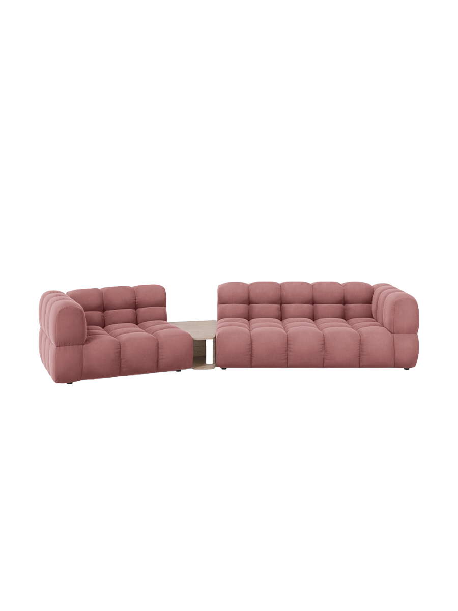 
3-Seater Designer Sofa "Sky" with Side Table - Velvet Flamingo Pink / Rounded side right