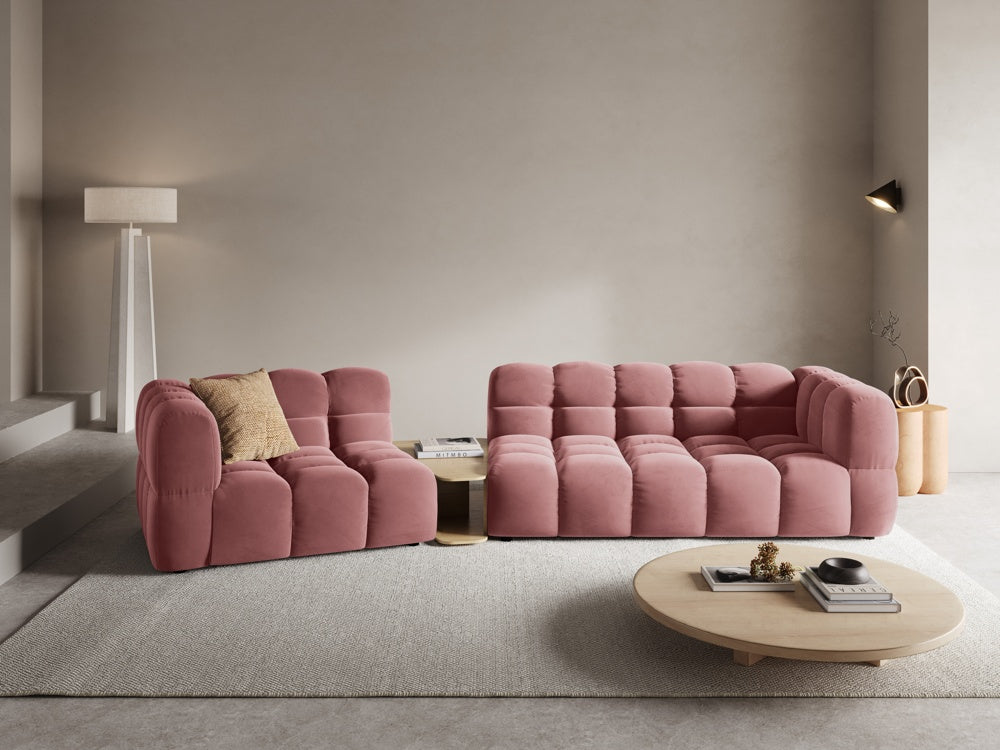 
3-Seater Designer Sofa "Sky" with Side Table - Velvet Flamingo Pink / Rounded side right