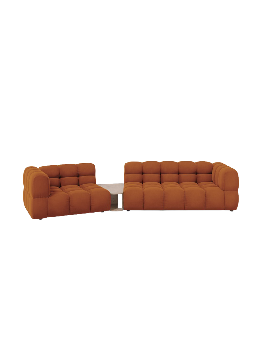 
3-Seater Designer Sofa "Sky" with Side Table - Velvet Terracotta / Rounded side right