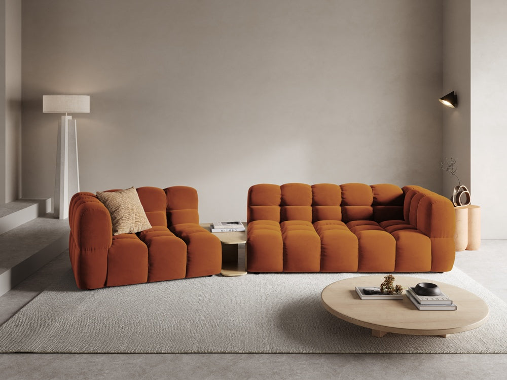 
3-Seater Designer Sofa "Sky" with Side Table - Velvet Terracotta / Rounded side right