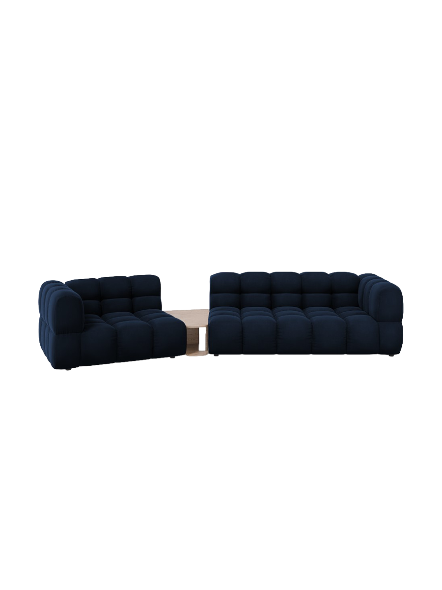 
3-Seater Designer Sofa "Sky" with Side Table - Velvet Royal Blue / Rounded side right