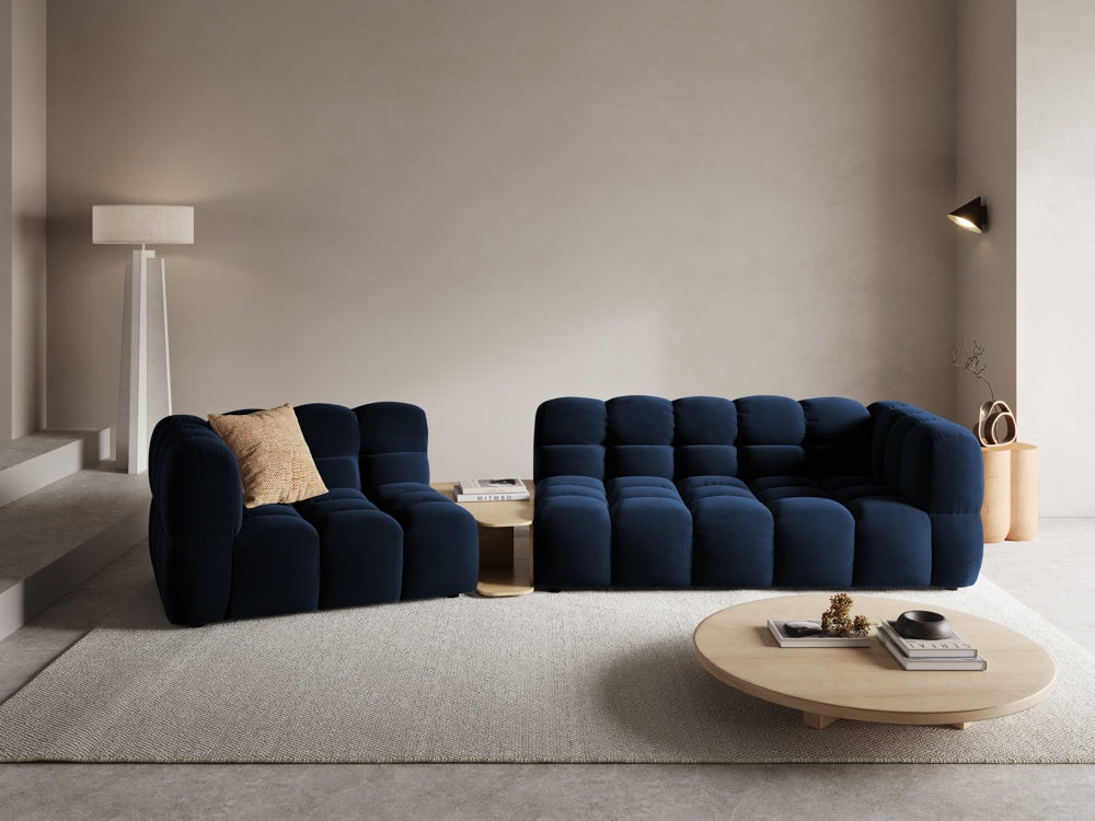 
3-Seater Designer Sofa "Sky" with Side Table - Velvet Royal Blue / Rounded side right