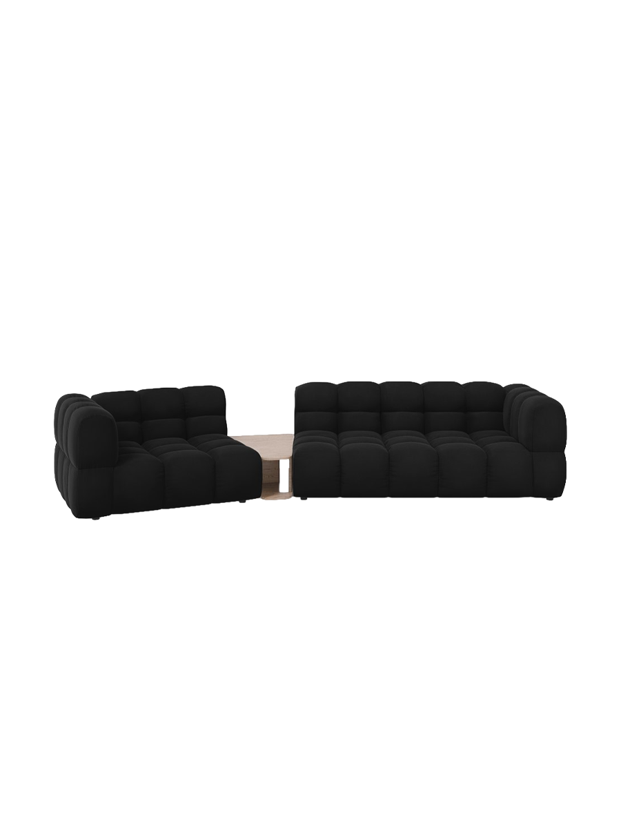 
3-Seater Designer Sofa "Sky" with Side Table - Velvet Black / Rounded side right