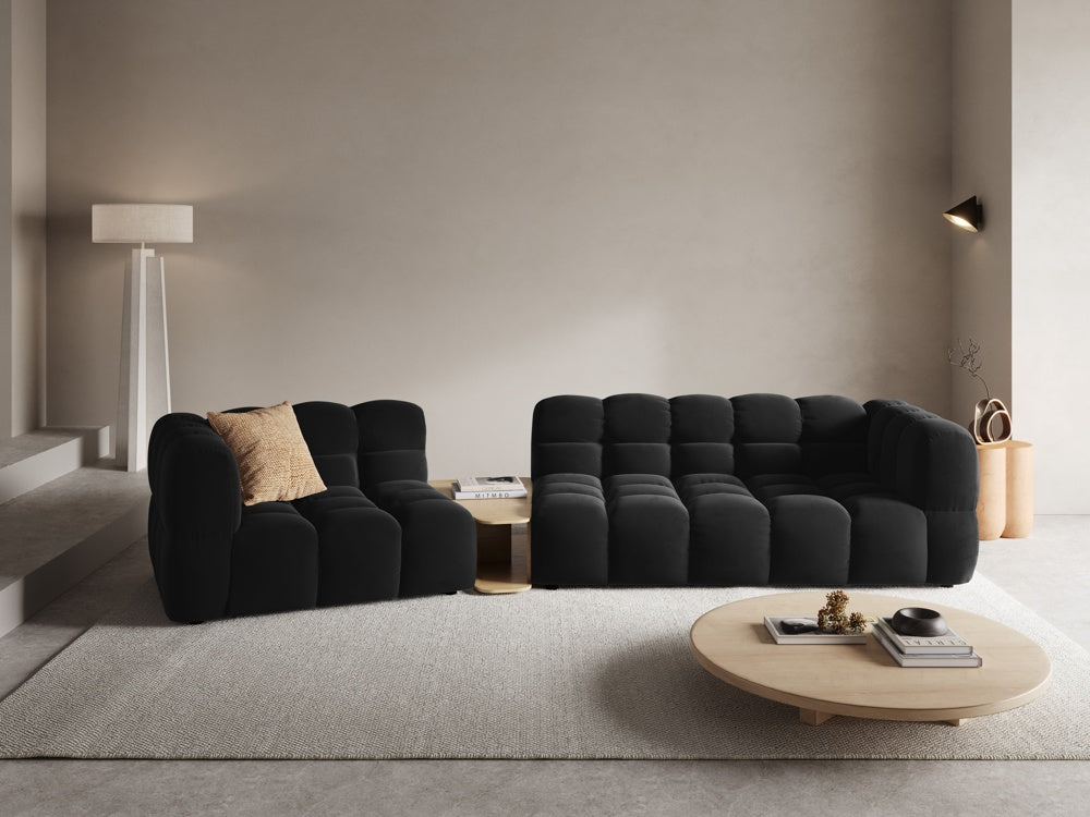 
3-Seater Designer Sofa "Sky" with Side Table - Velvet Black / Rounded side right