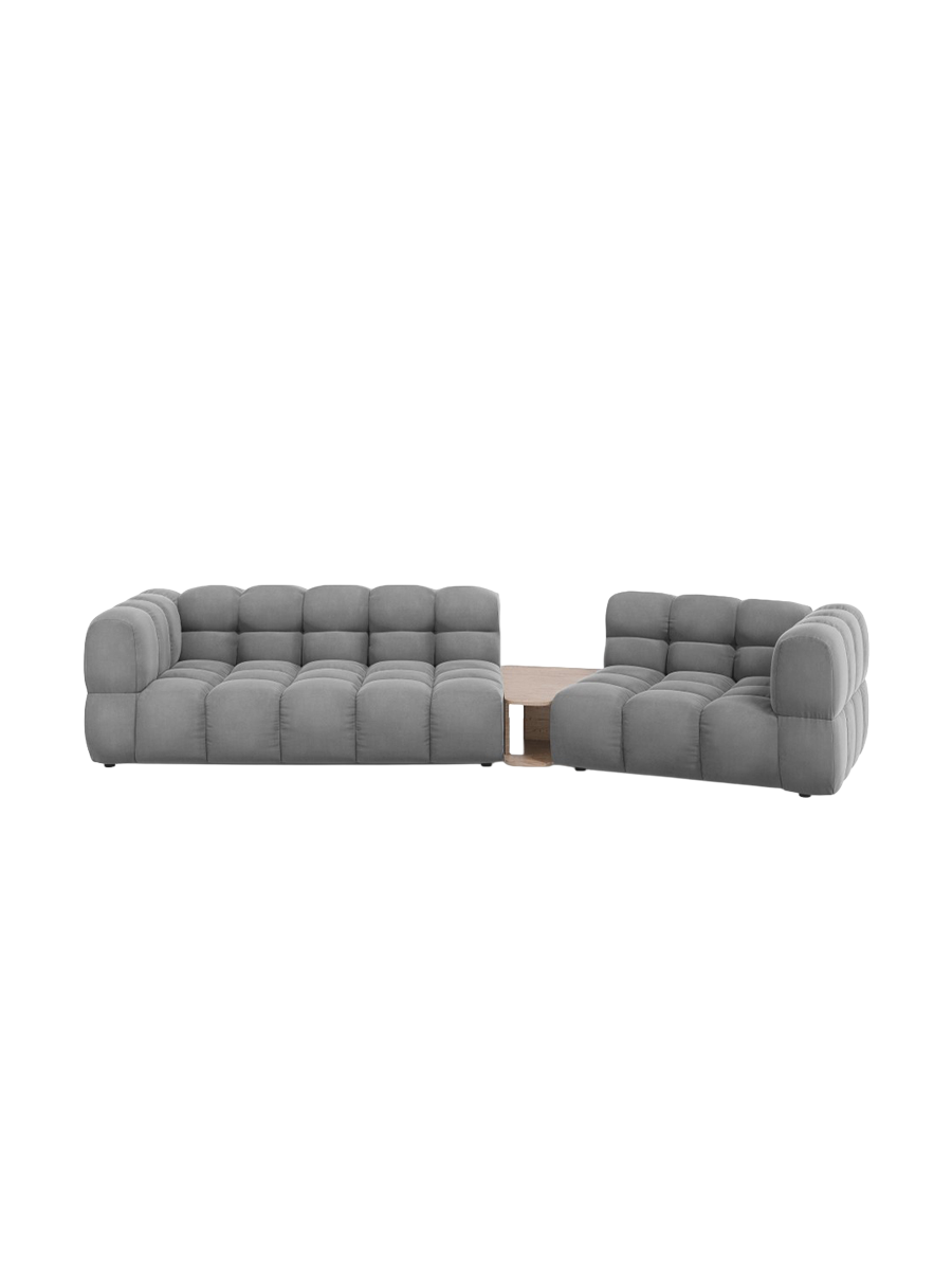 
3-Seater Designer Sofa "Sky" with Side Table - Velvet Light Grey / Rounded side left