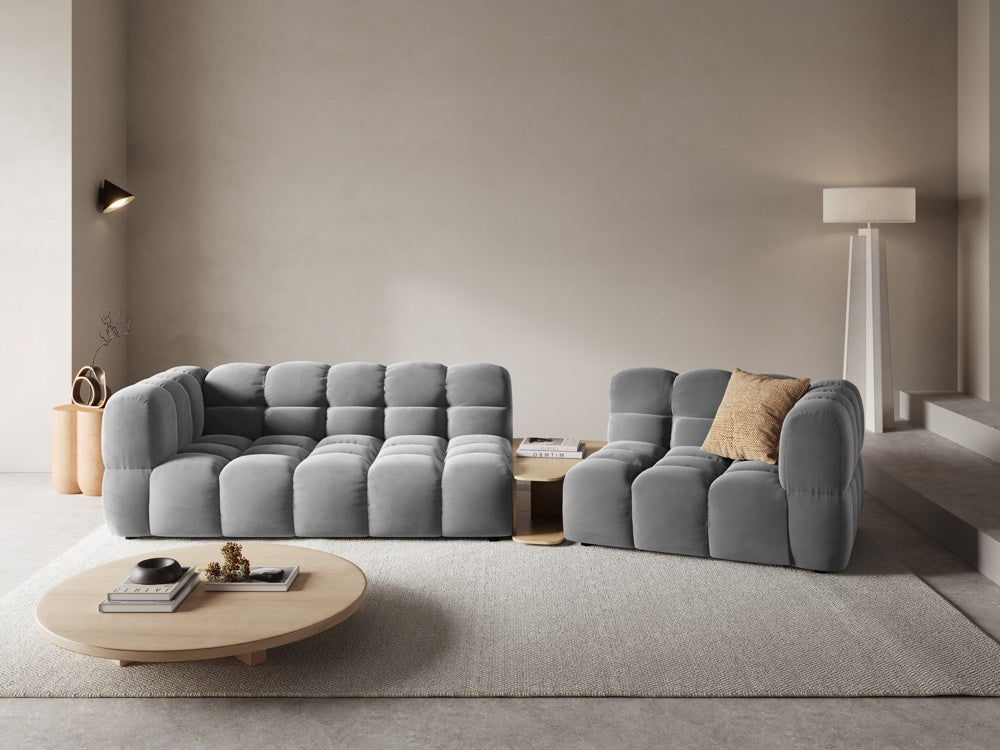 
3-Seater Designer Sofa "Sky" with Side Table - Velvet Light Grey / Rounded side left