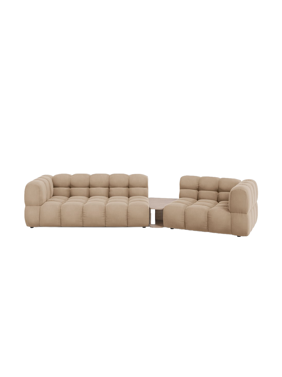 
3-Seater Designer Sofa "Sky" with Side Table - Velvet Sand / Rounded side left