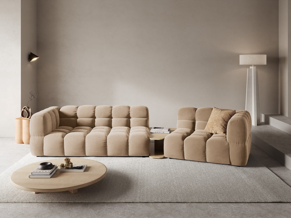 
3-Seater Designer Sofa "Sky" with Side Table - Velvet Sand / Rounded side left