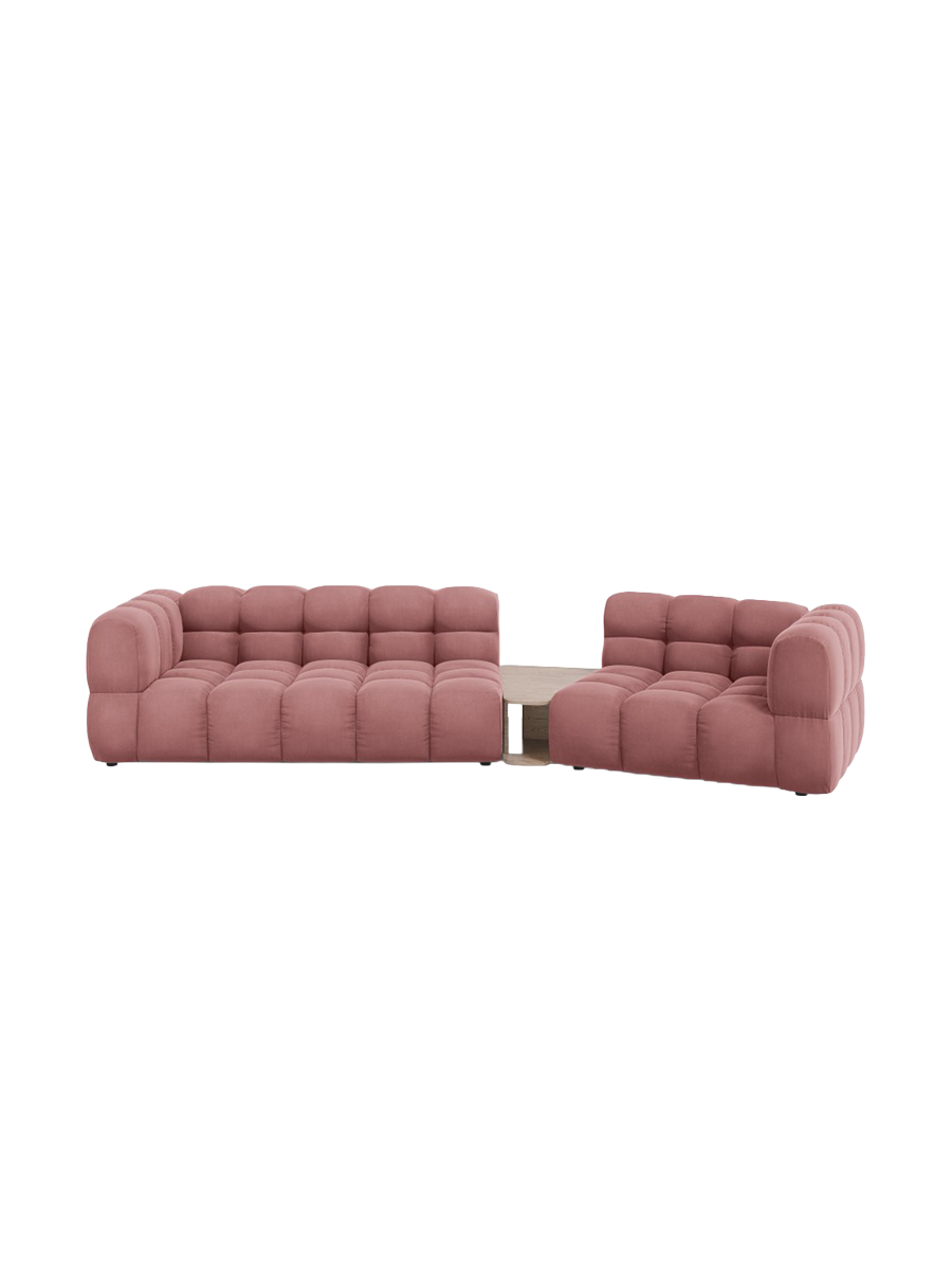 
3-Seater Designer Sofa "Sky" with Side Table - Velvet Flamingo Pink / Rounded side left