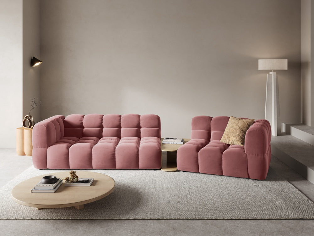 
3-Seater Designer Sofa "Sky" with Side Table - Velvet Flamingo Pink / Rounded side left