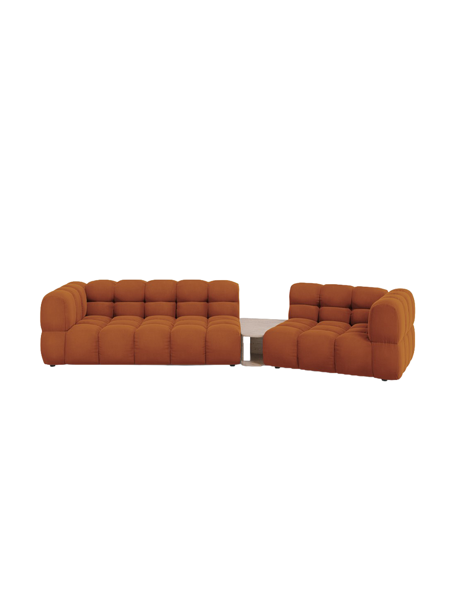 
3-Seater Designer Sofa "Sky" with Side Table - Velvet Terracotta / Rounded side left