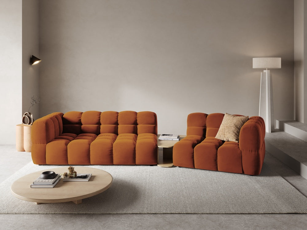 
3-Seater Designer Sofa "Sky" with Side Table - Velvet Terracotta / Rounded side left