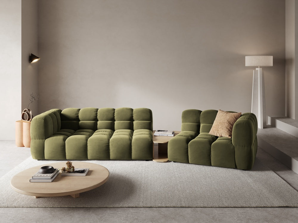
3-Seater Designer Sofa "Sky" with Side Table - Velvet Light Green / Rounded side left