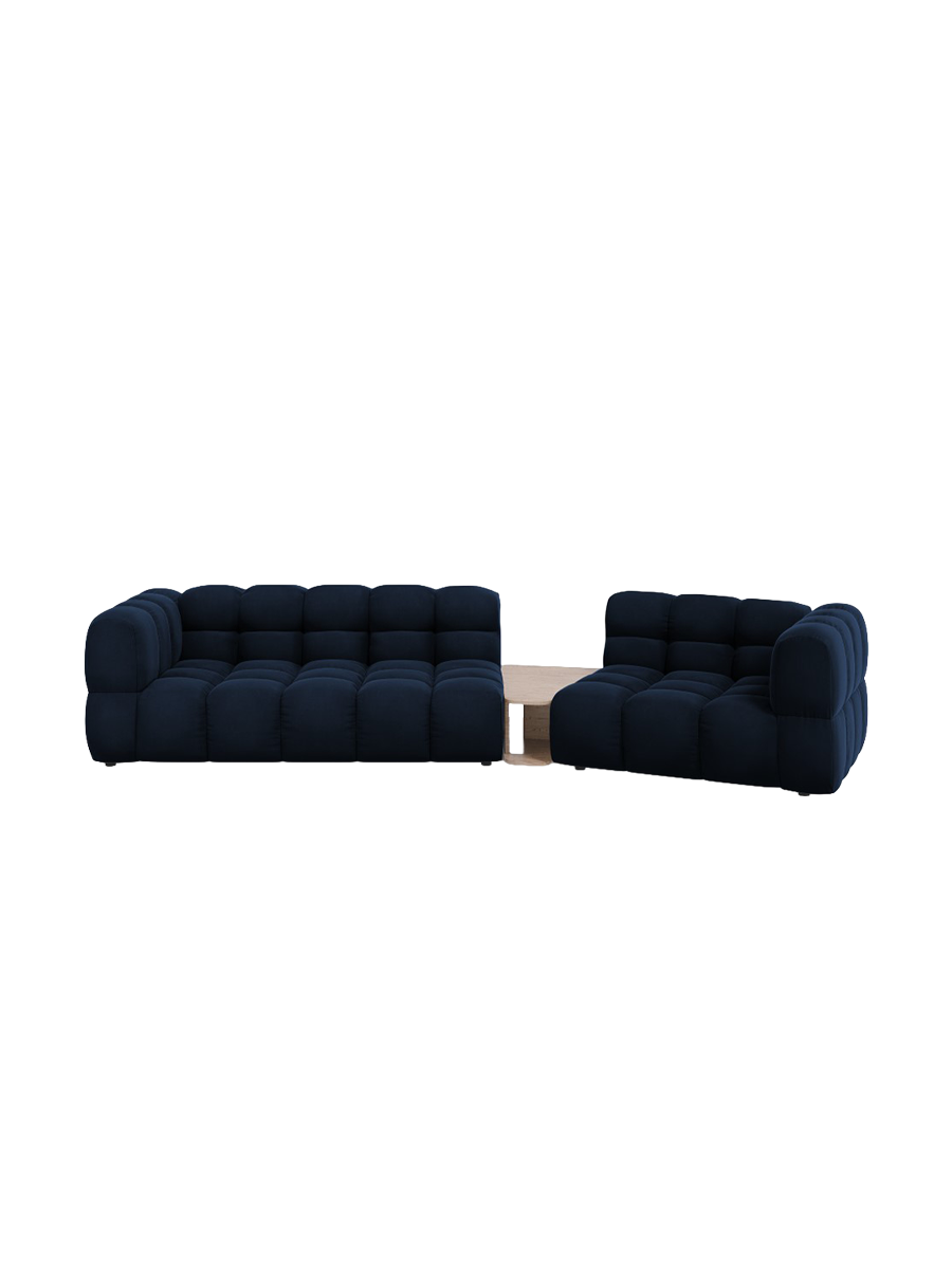 
3-Seater Designer Sofa "Sky" with Side Table - Velvet Royal Blue / Rounded side left