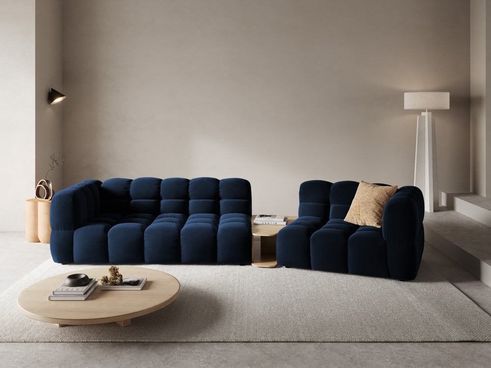 
3-Seater Designer Sofa "Sky" with Side Table - Velvet Royal Blue / Rounded side left