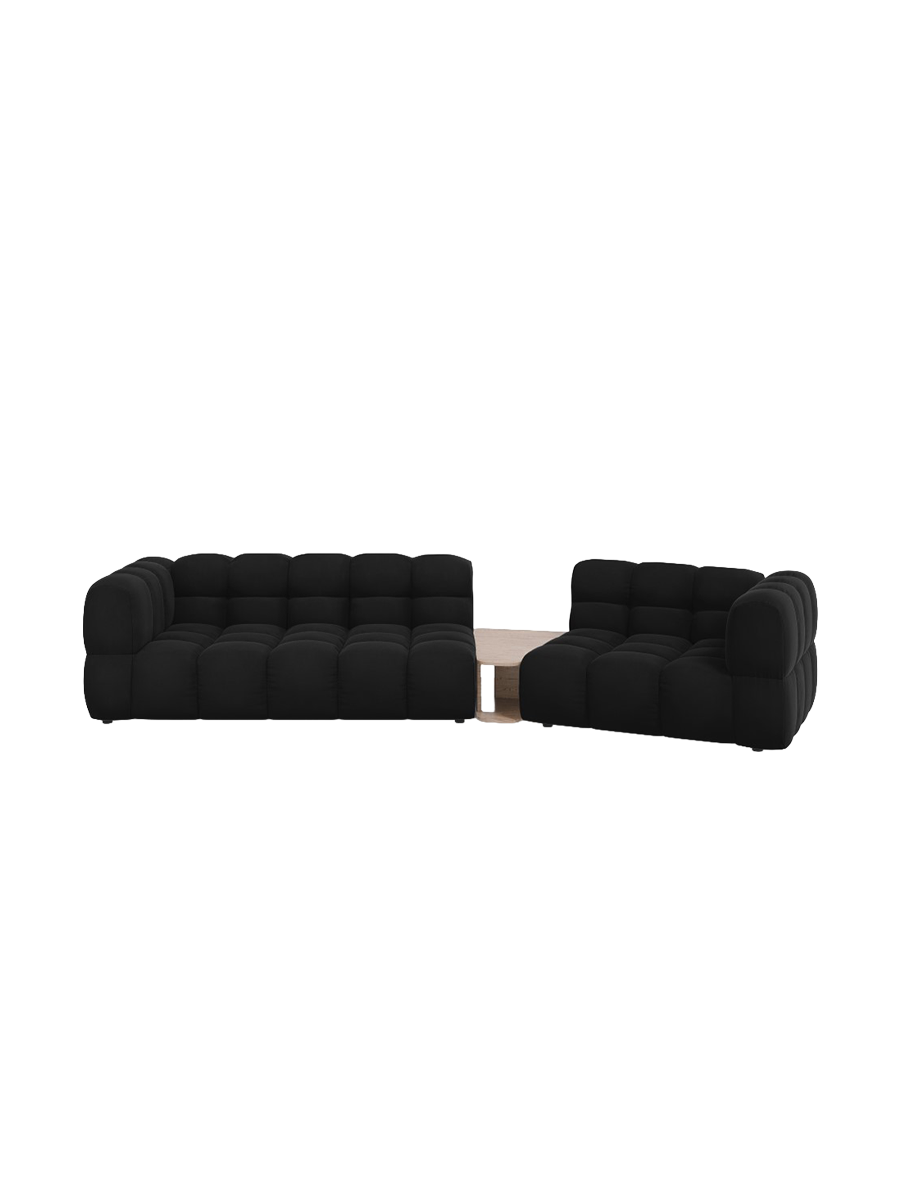 
3-Seater Designer Sofa "Sky" with Side Table - Velvet Black / Rounded side left