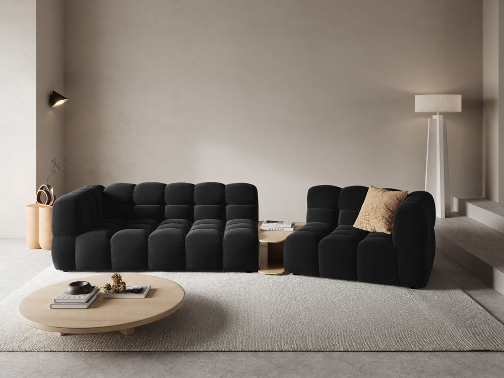 
3-Seater Designer Sofa "Sky" with Side Table - Velvet Black / Rounded side left