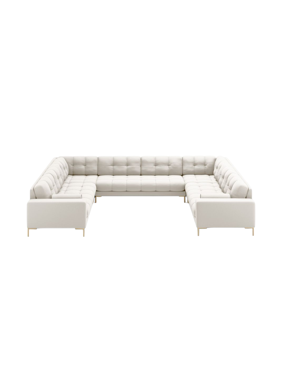
9-Sitzer Design Panorama-Sofa „Bali“ - Strukturstoff Beige hell / Gold