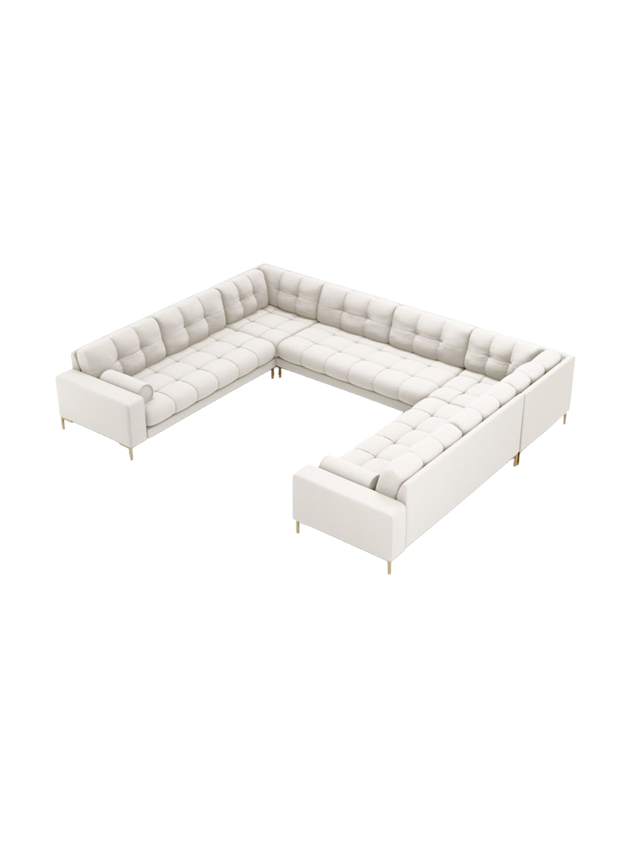 
9-Sitzer Design Panorama-Sofa „Bali“ - Strukturstoff Beige hell / Gold