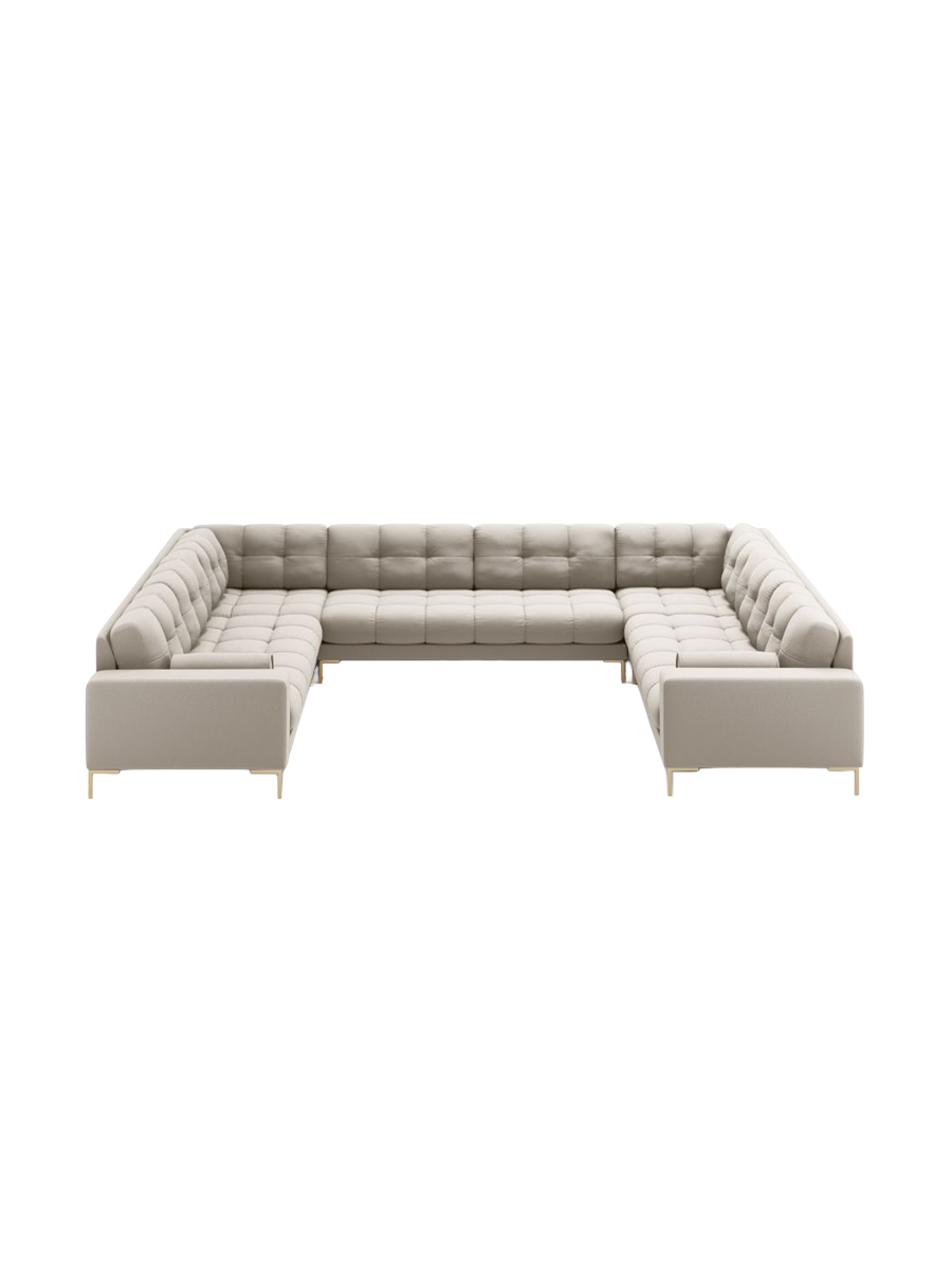 
9-Sitzer Design Panorama-Sofa „Bali“ - Strukturstoff Beige / Gold