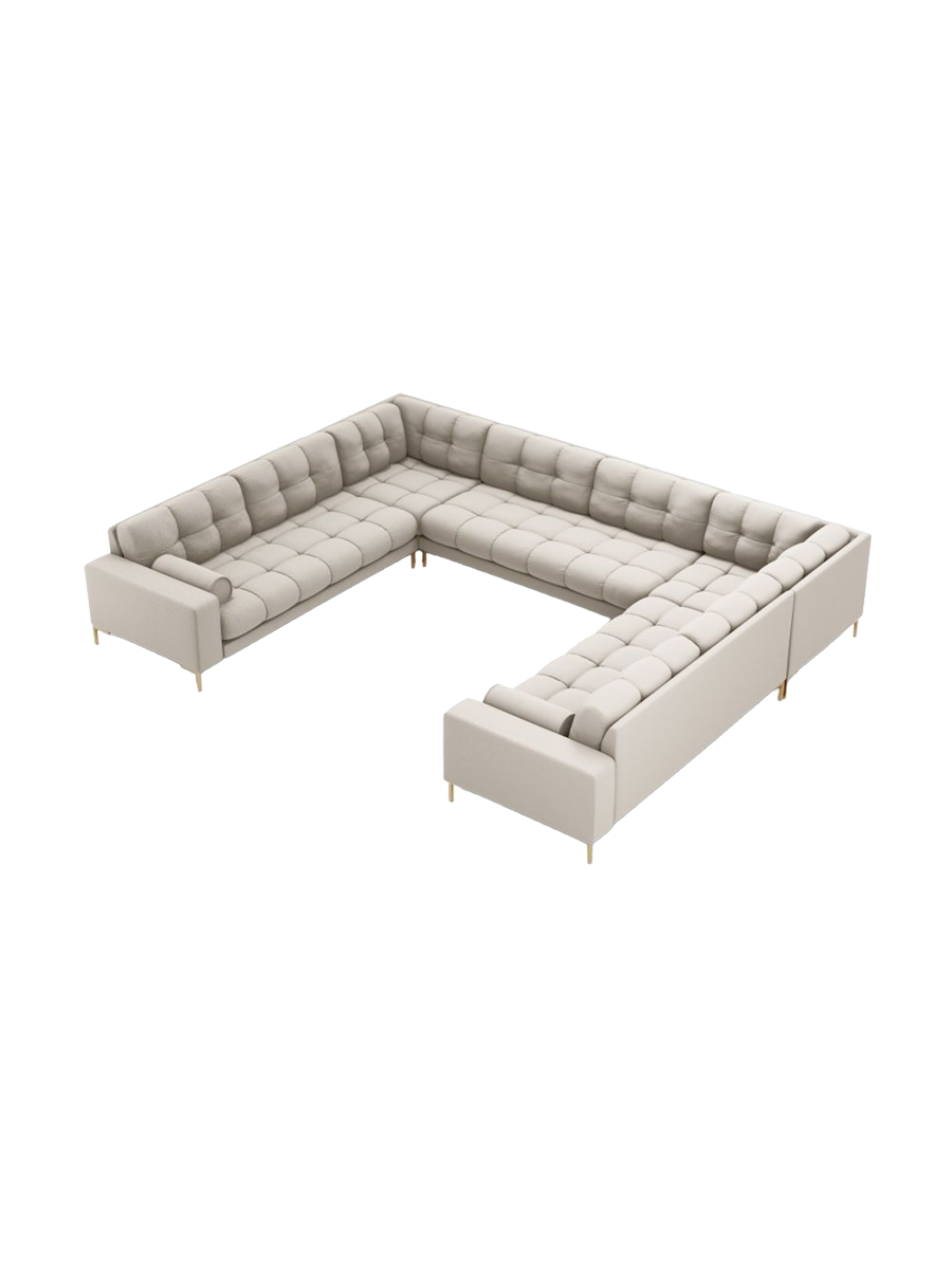 
9-Sitzer Design Panorama-Sofa „Bali“ - Strukturstoff Beige / Gold