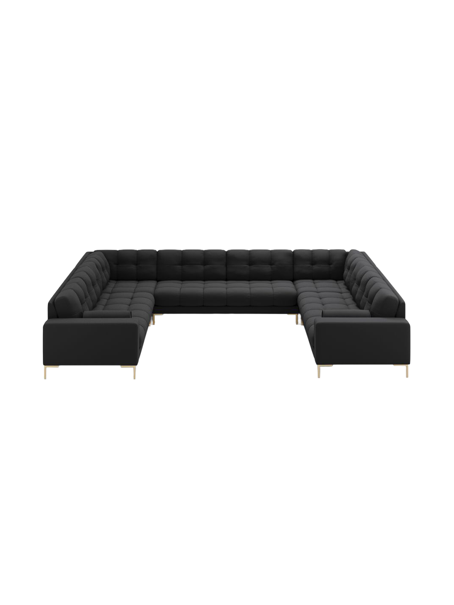 
9-Sitzer Design Panorama-Sofa „Bali“ - Strukturstoff Dunkelgrau / Gold