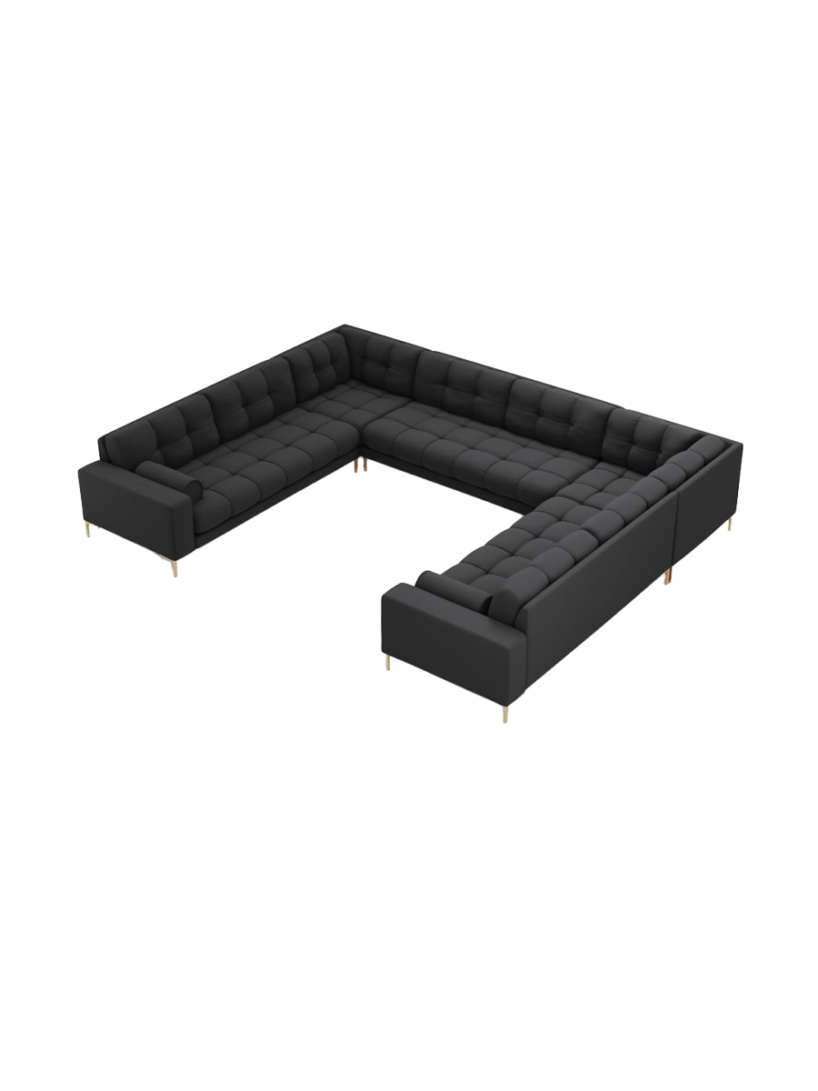 
9-Sitzer Design Panorama-Sofa „Bali“ - Strukturstoff Dunkelgrau / Gold