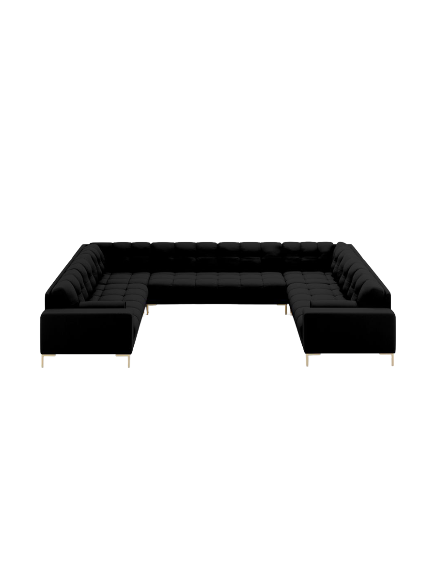 
9-Sitzer Design Panorama-Sofa „Bali“ - Strukturstoff Schwarz / Gold