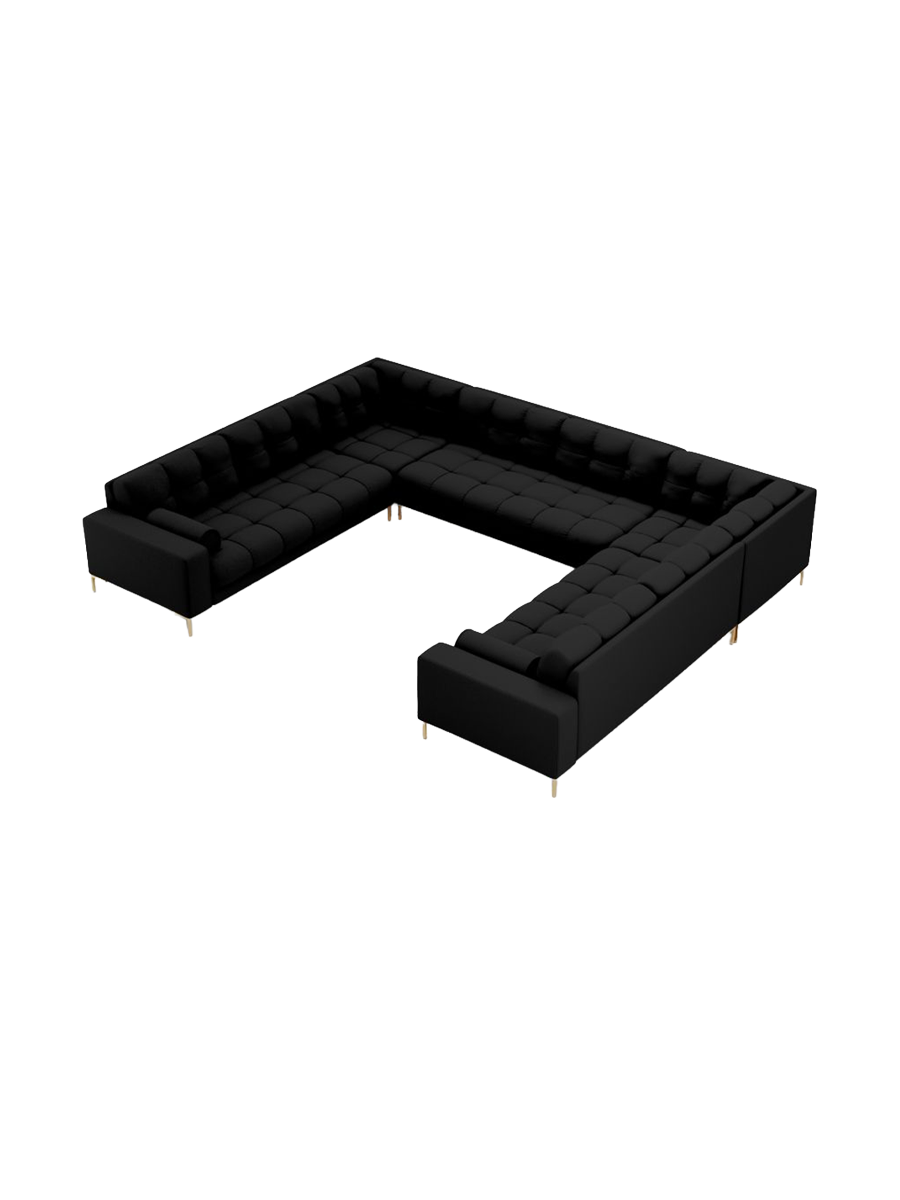 
9-Sitzer Design Panorama-Sofa „Bali“ - Strukturstoff Schwarz / Gold
