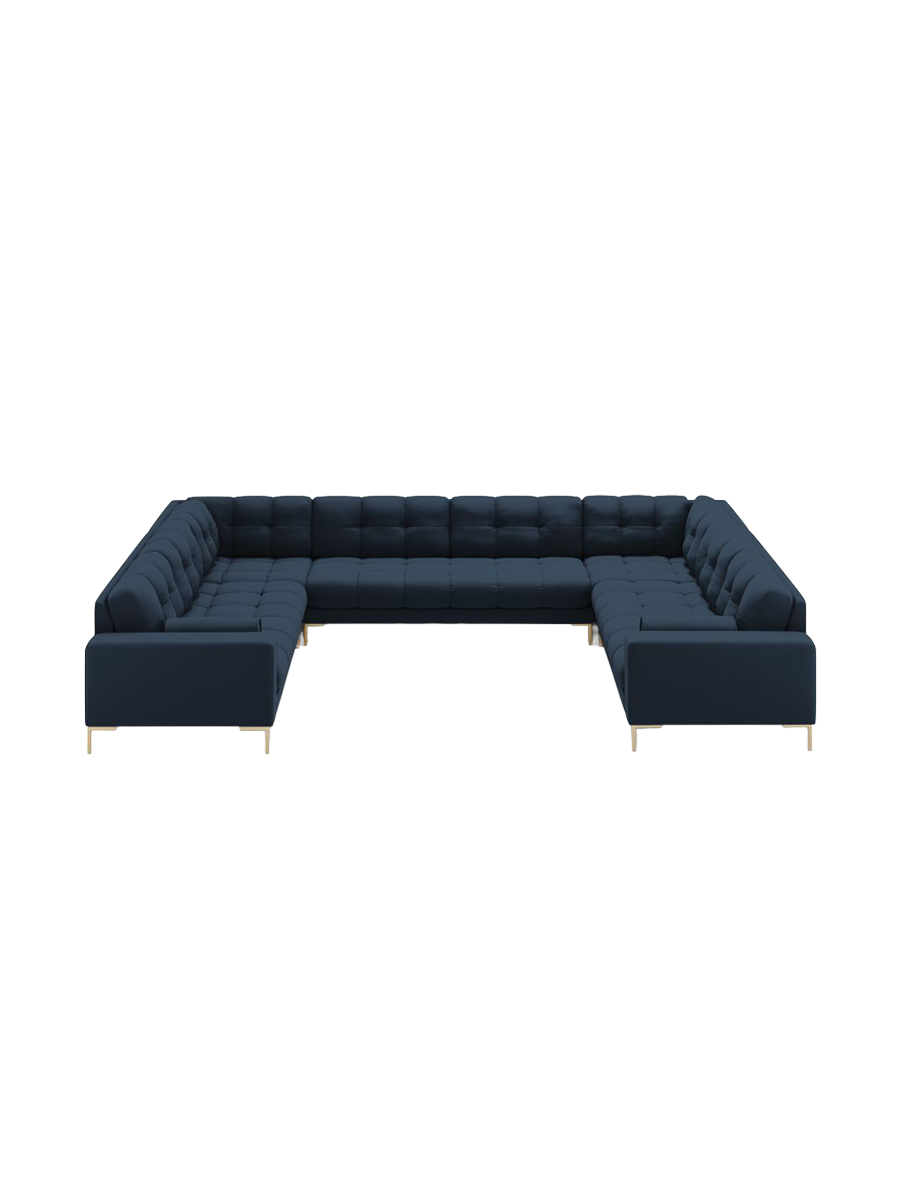 
9-Sitzer Design Panorama-Sofa „Bali“ - Strukturstoff Blau / Gold