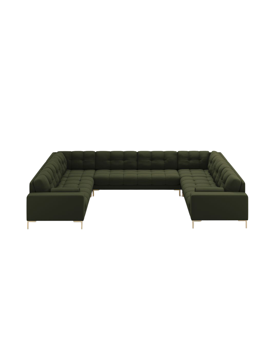 
9-Sitzer Design Panorama-Sofa „Bali“ - Strukturstoff Grün / Gold