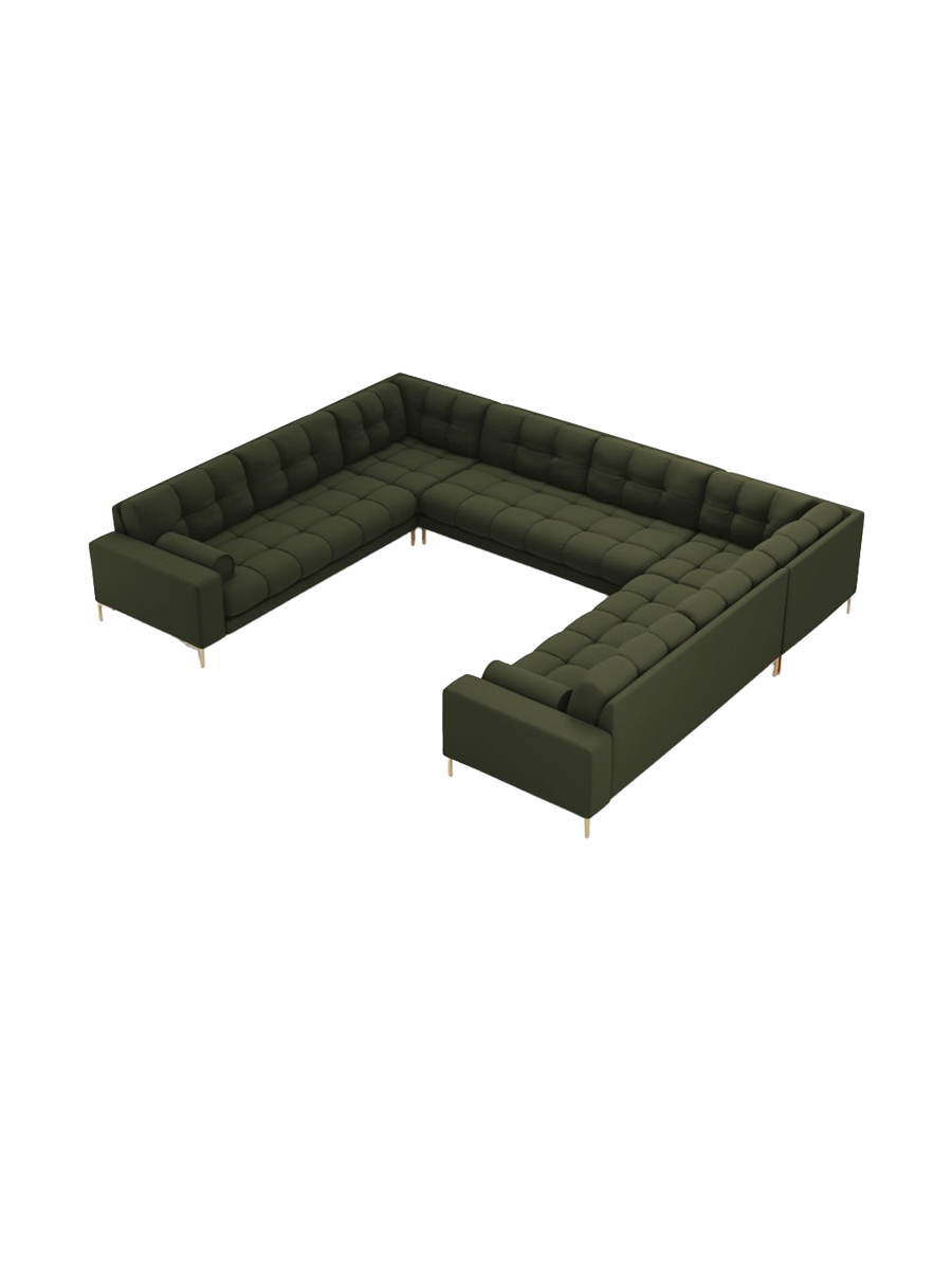
9-Sitzer Design Panorama-Sofa „Bali“ - Strukturstoff Grün / Gold