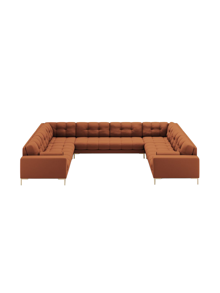 
9-Sitzer Design Panorama-Sofa „Bali“ - Strukturstoff Brick / Gold