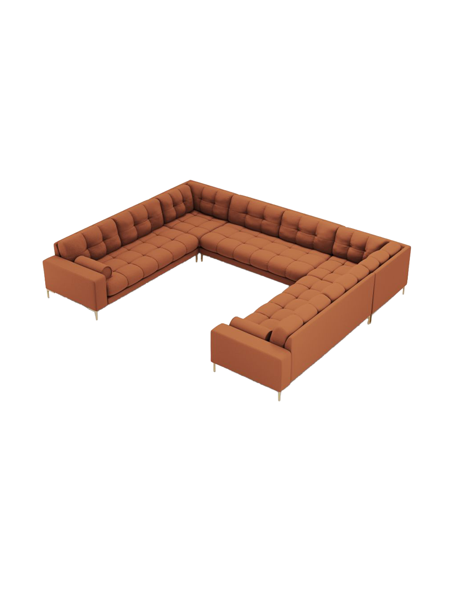 
9-Sitzer Design Panorama-Sofa „Bali“ - Strukturstoff Brick / Gold