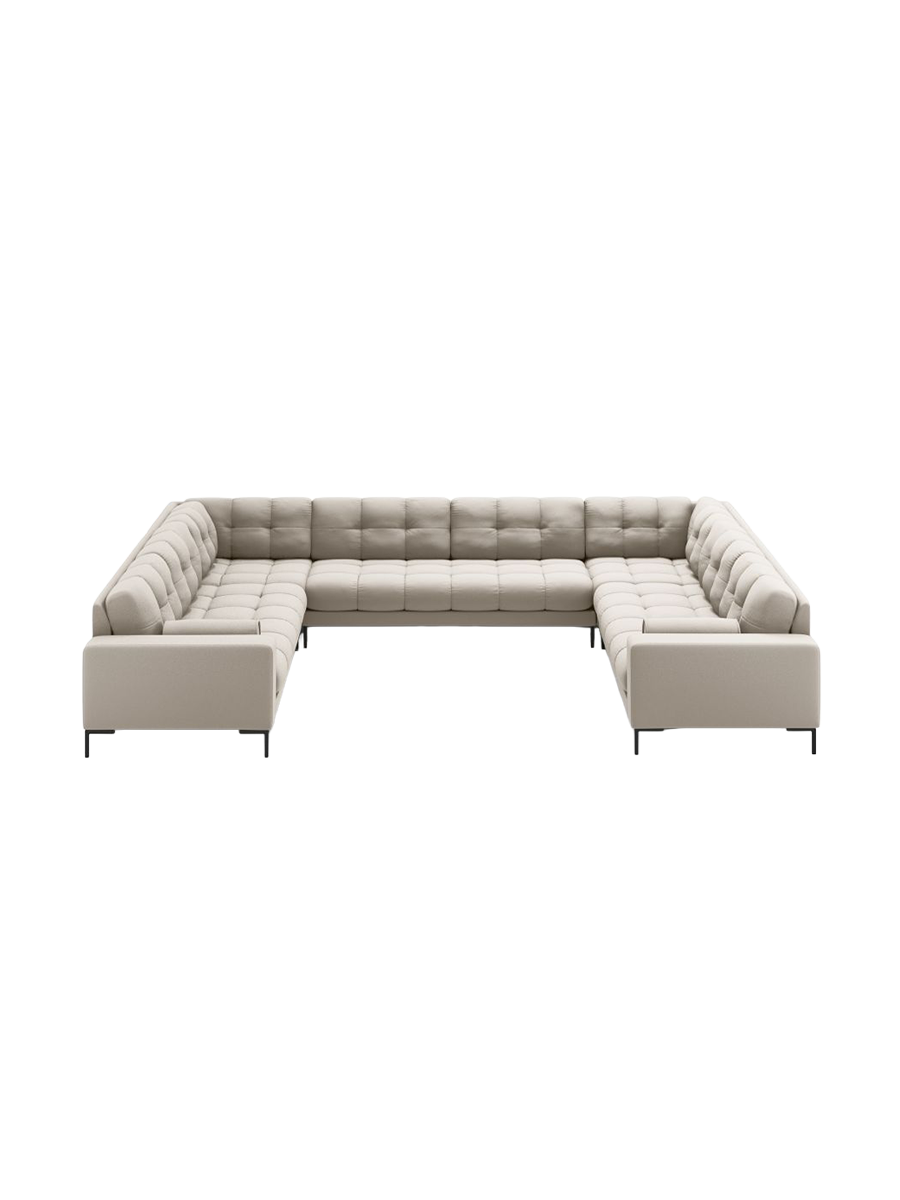 
9-Sitzer Design Panorama-Sofa „Bali“ - Strukturstoff Beige / Schwarz