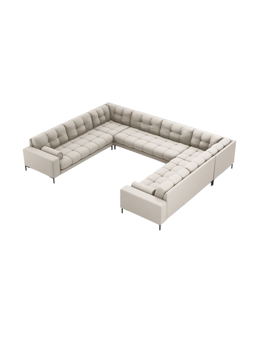 
9-Sitzer Design Panorama-Sofa „Bali“ - Strukturstoff Beige / Schwarz