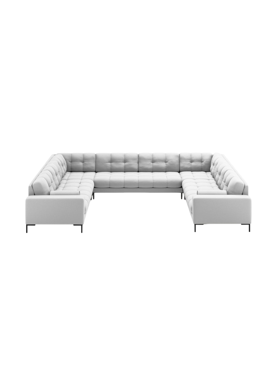 
9-Sitzer Design Panorama-Sofa „Bali“ - Strukturstoff Hellgrau / Schwarz