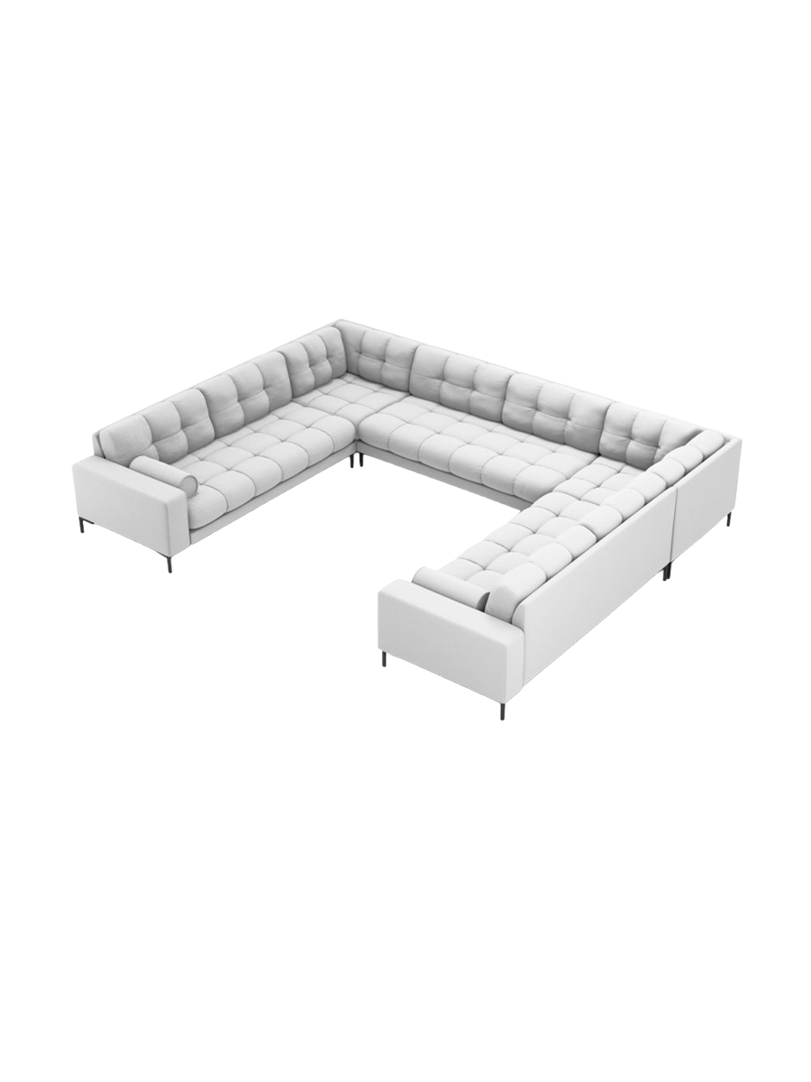 
9-Sitzer Design Panorama-Sofa „Bali“ - Strukturstoff Hellgrau / Schwarz