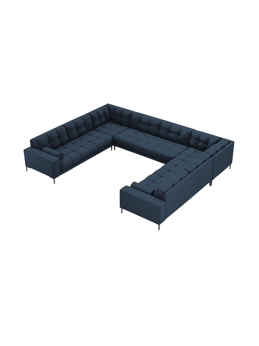 
9-Sitzer Design Panorama-Sofa „Bali“ - Strukturstoff Blau / Schwarz
