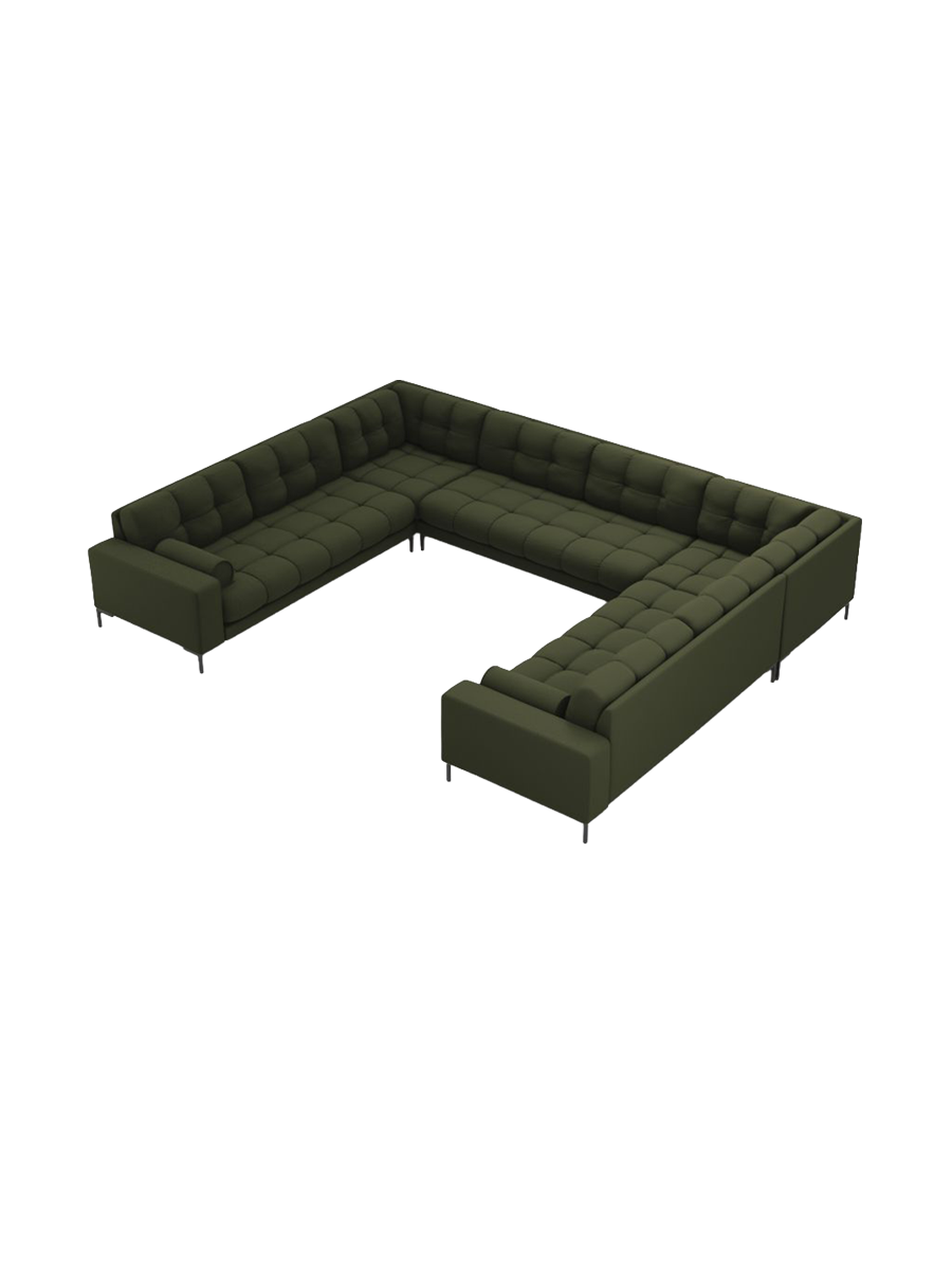 
9-Sitzer Design Panorama-Sofa „Bali“ - Strukturstoff Grün / Schwarz