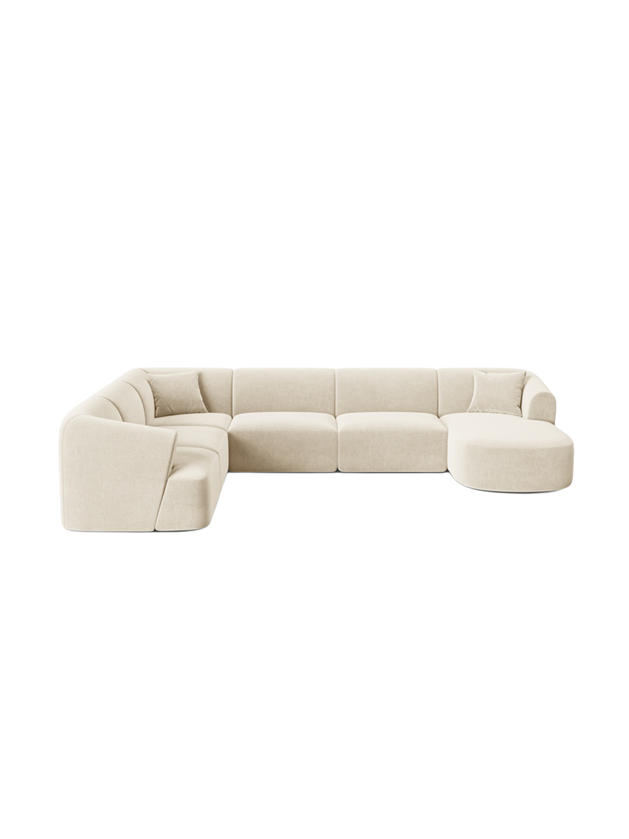 
7-Seater Designer Panoramic Sofa "Campi" - Light Beige Velvet / long side left