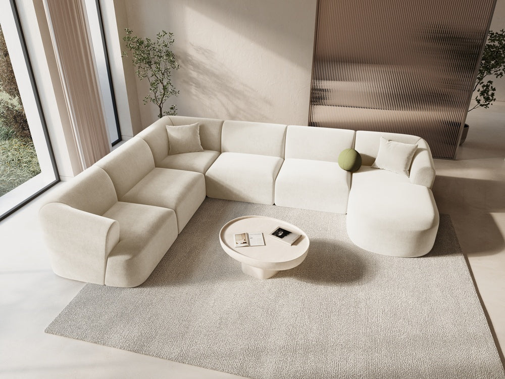 
7-Seater Designer Panoramic Sofa "Campi" - Light Beige Velvet / long side left