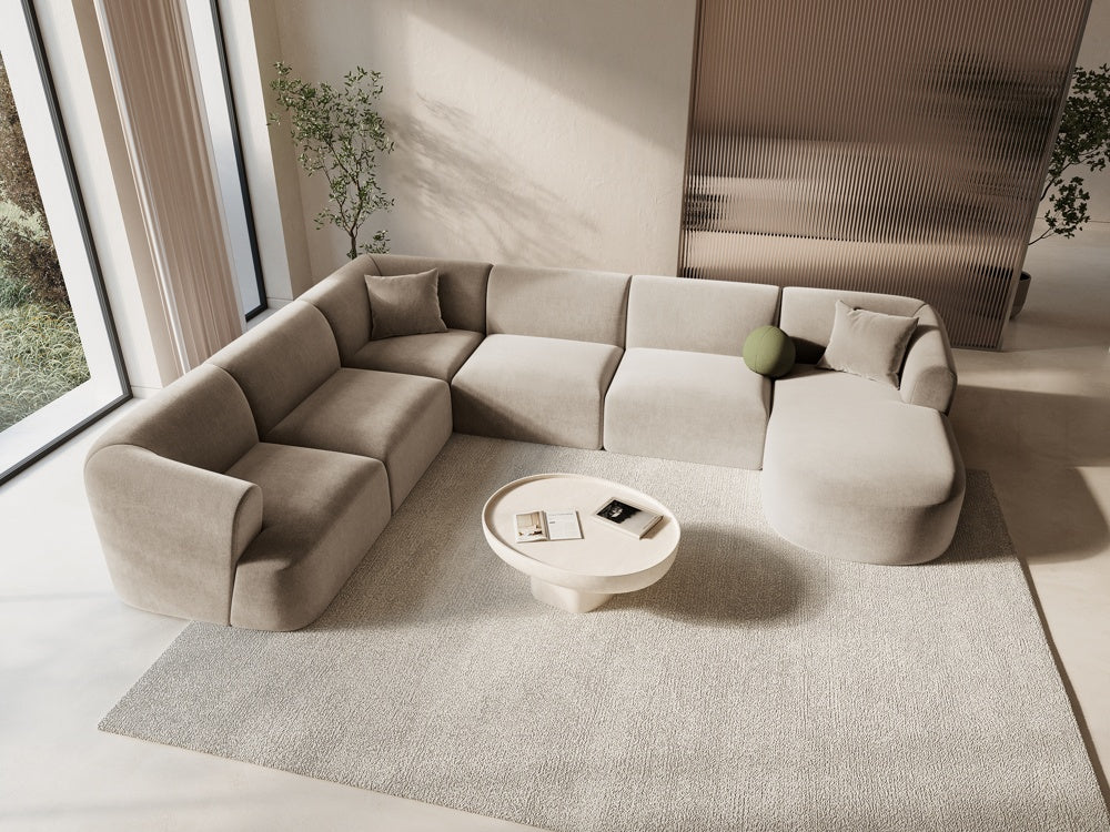 
7-Seater Designer Panoramic Sofa "Campi" - Velvet Beige Dark / long side left