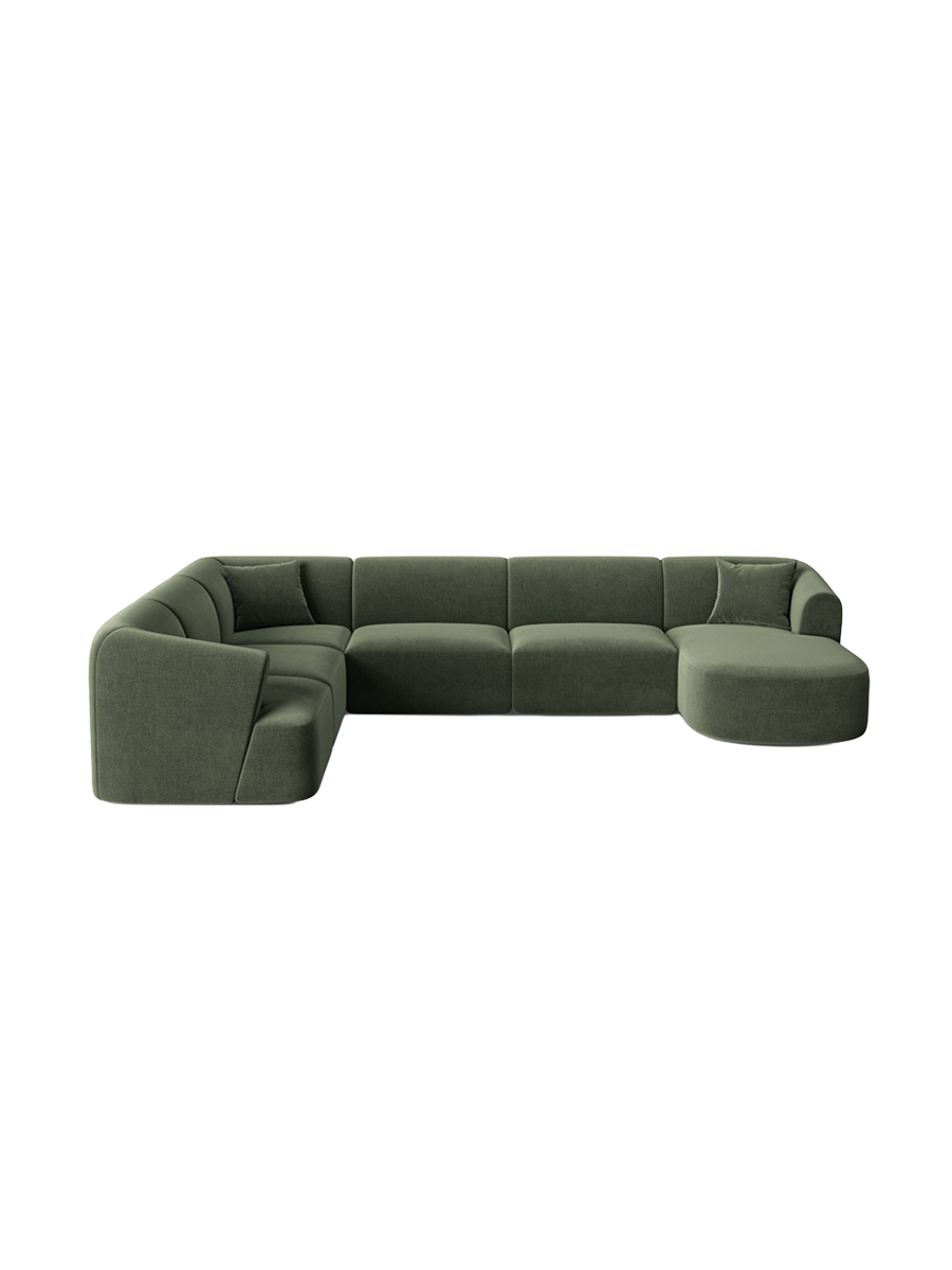 
7-Seater Designer Panoramic Sofa "Campi" - Velvet Green / long side left